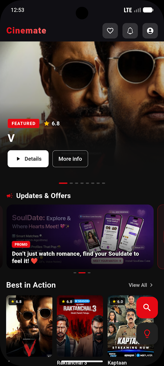 Cinemate - Movies & Web Series Screen 1