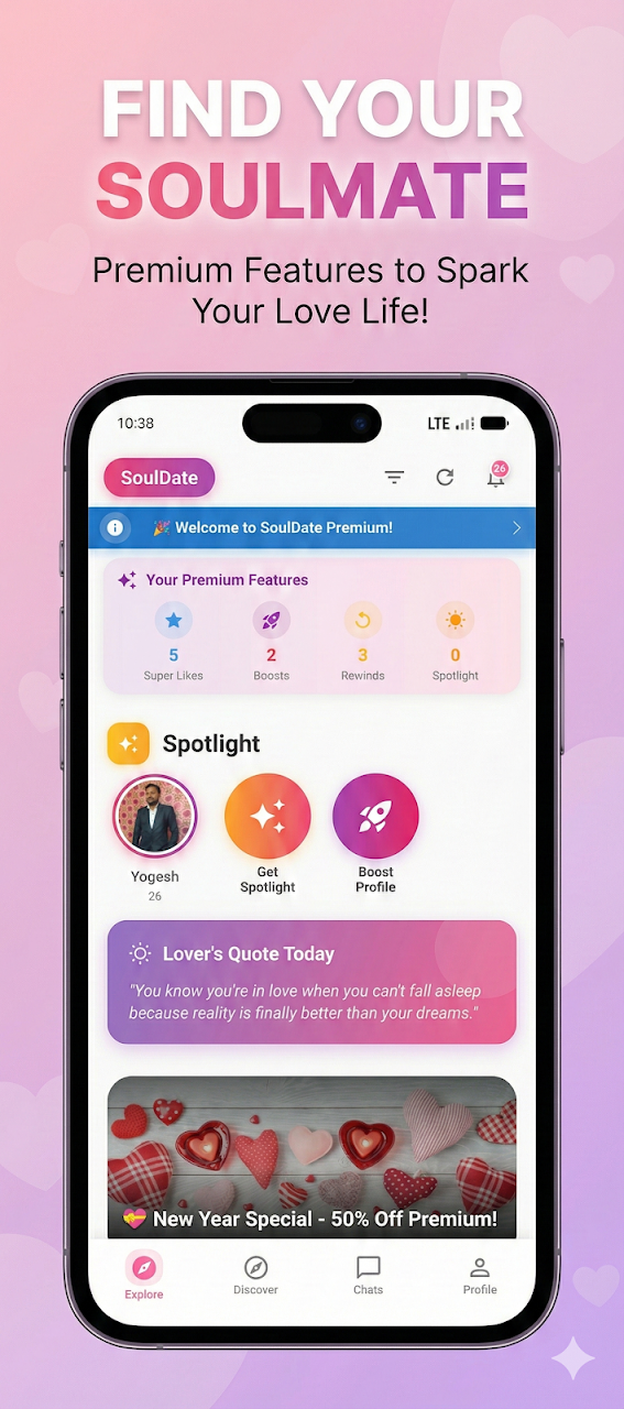 SoulDate - Explore & Connect Screen 1