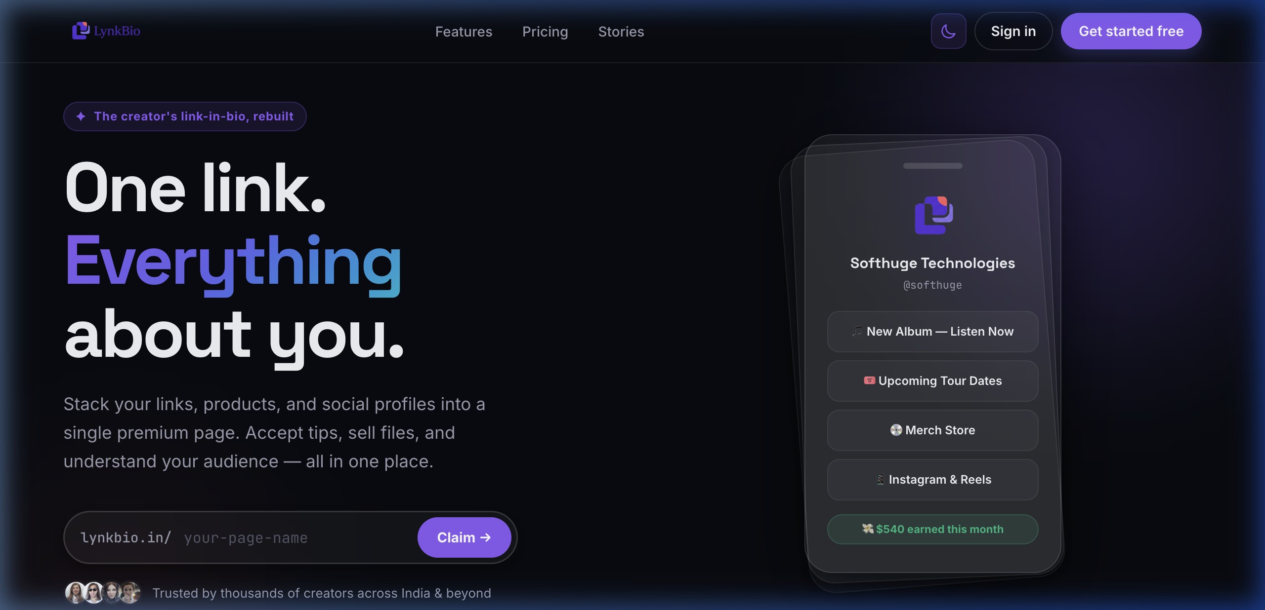 LynkBio: Creator Link-in-Bio Platform Screen 2